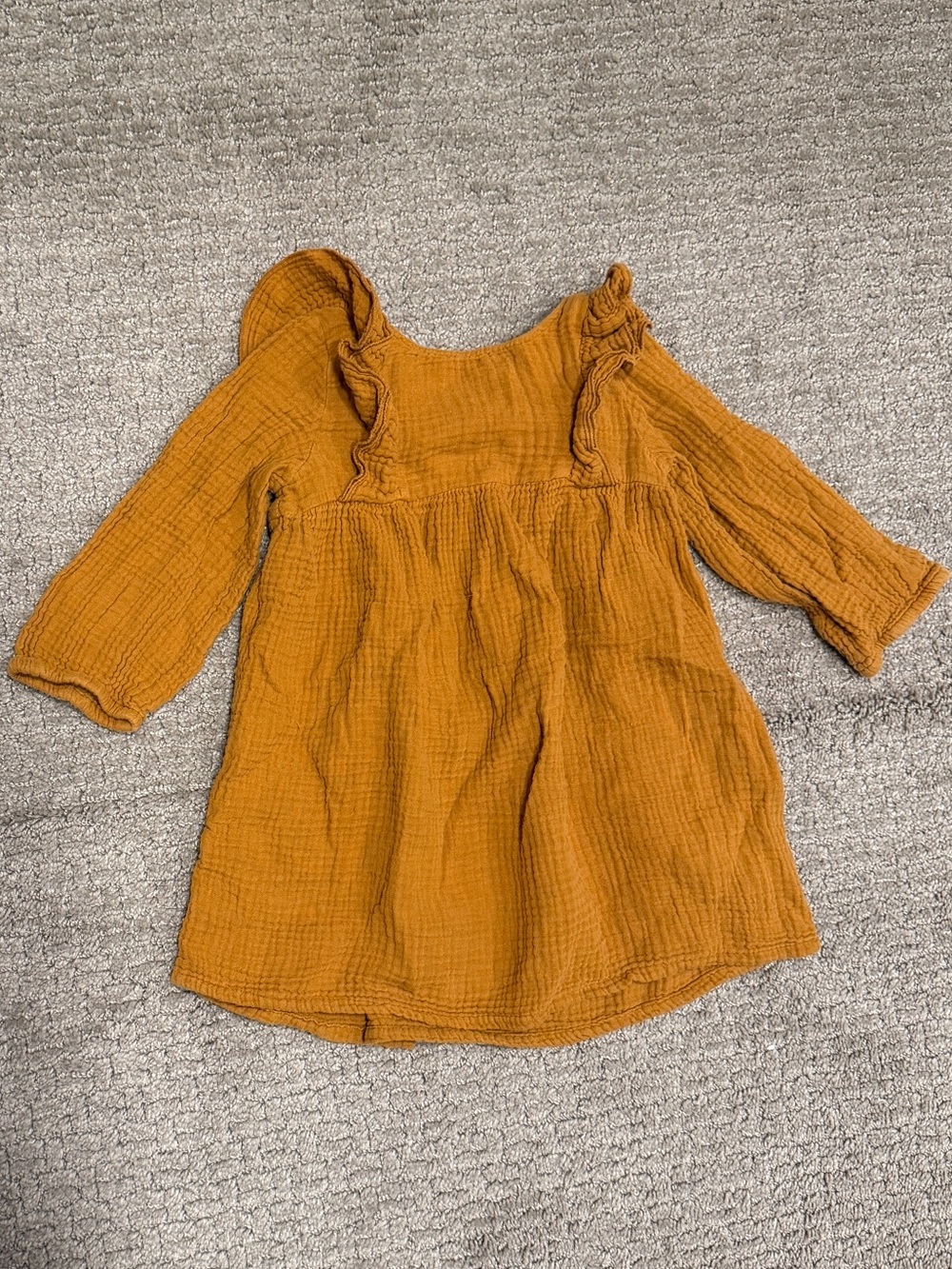 Zara Girls' Camel Ruffle Long-Sleeve Dress 18-24 months